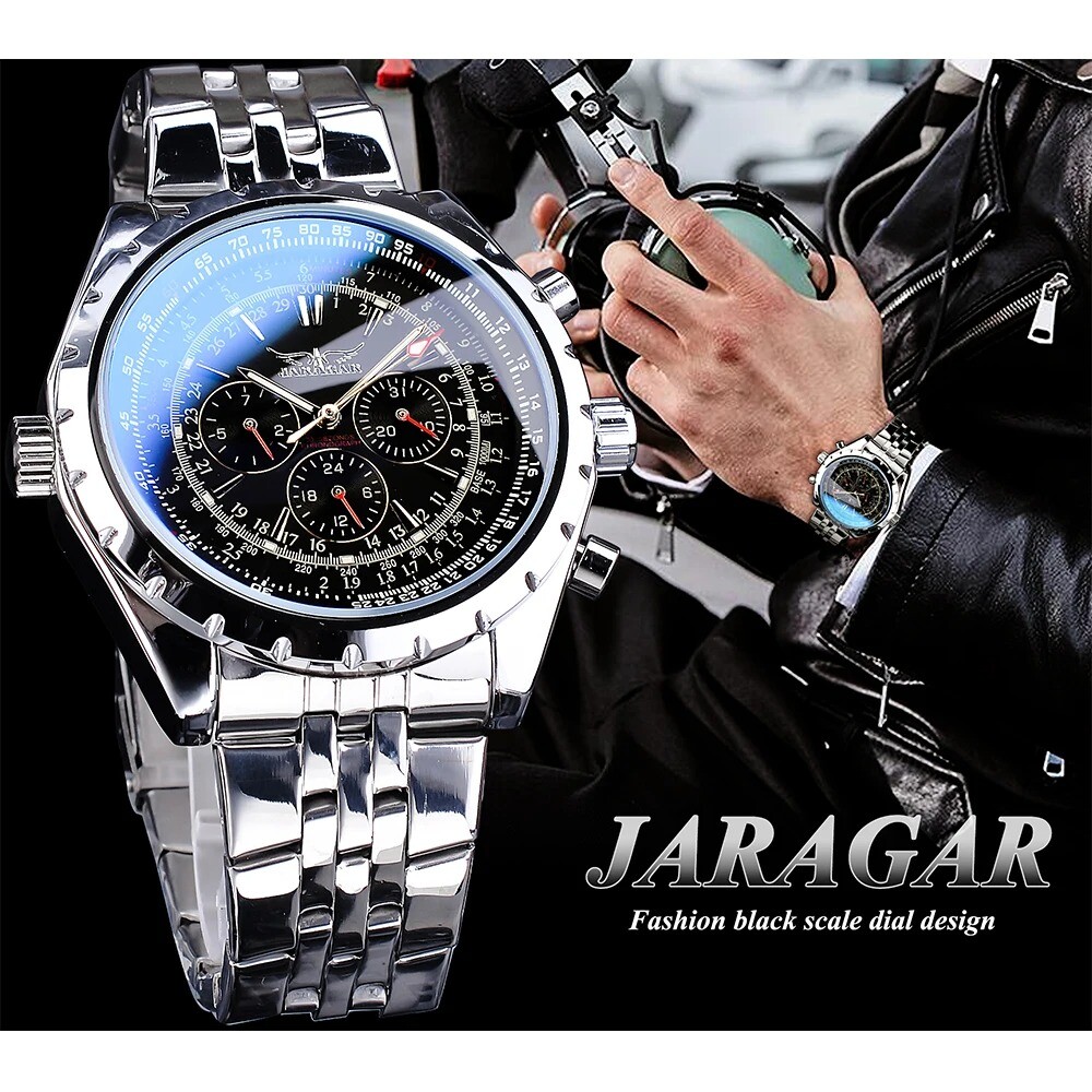 Jaragar Men Wrist Watch Automatic Mechanical Stainless Steel Luminous Date