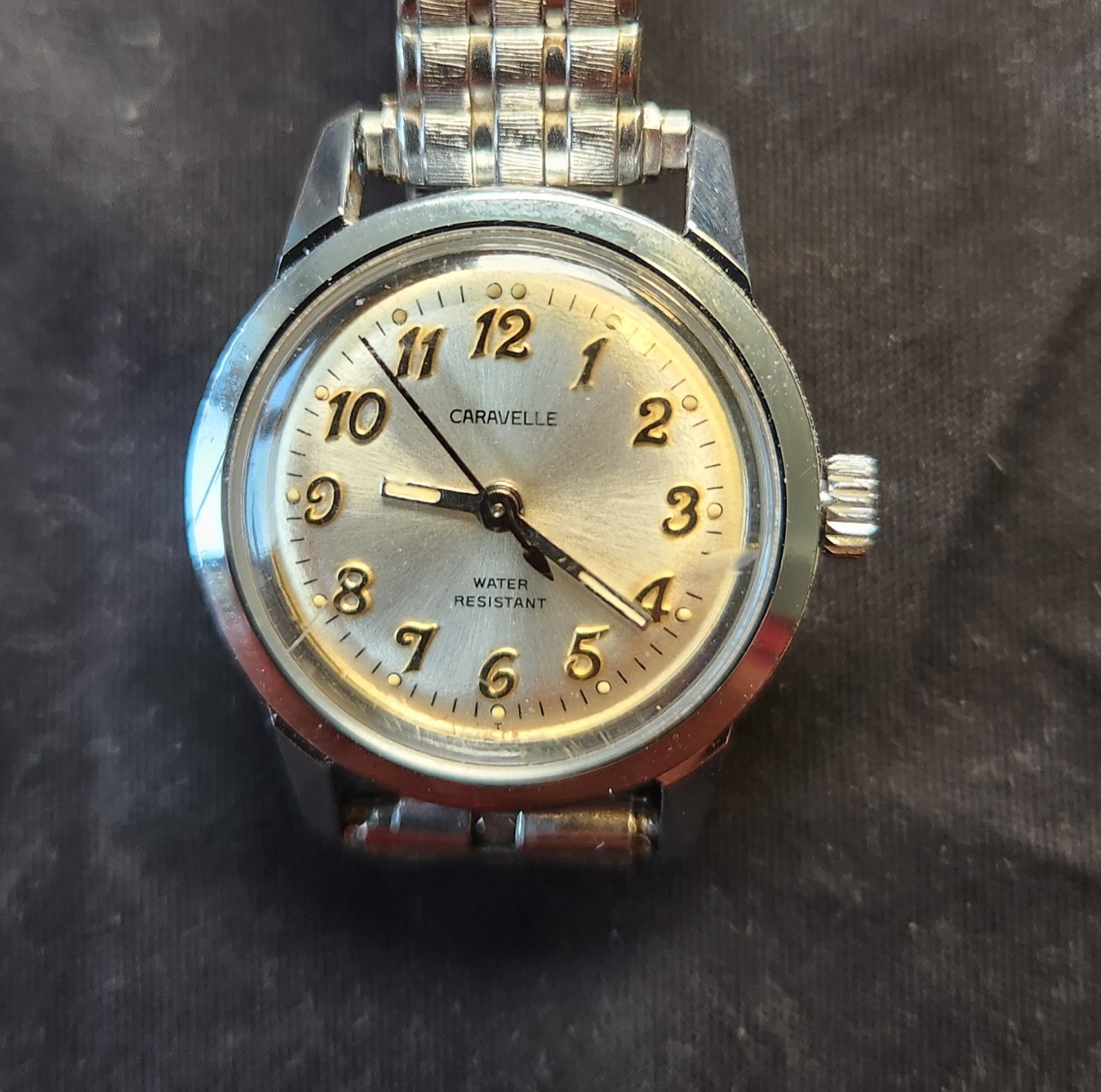 Vintage 1974 Caravelle by Bulova Ladies Hand Wind Watch 24mm RUNNING Silver Dial