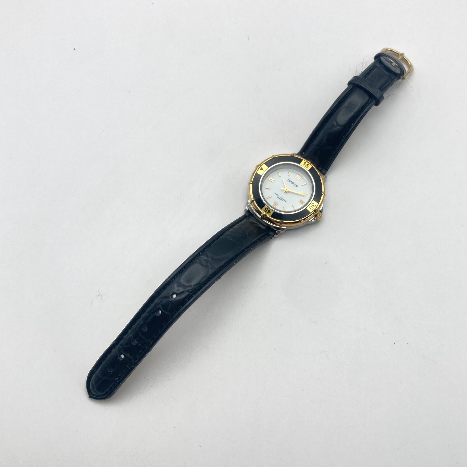 Vtg Armitron Womens Watch Gold Silver Tone Rotating Bezel New Battery SMALL 7.5″