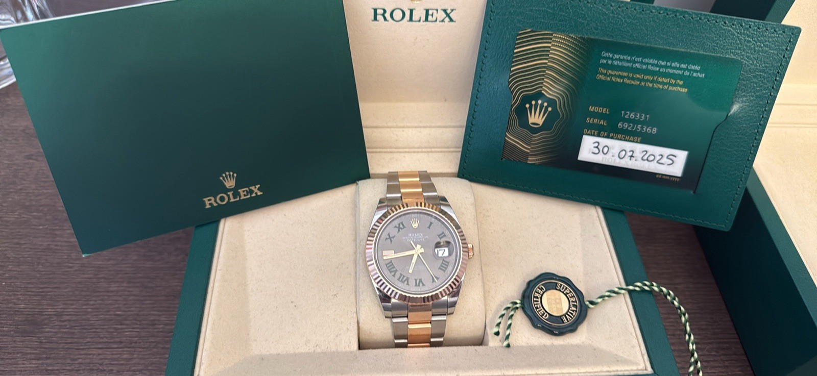 2025 Rolex Datejust Wimbledon 126331 41MM Rose Gold Two-Tone Oyster Box Papers