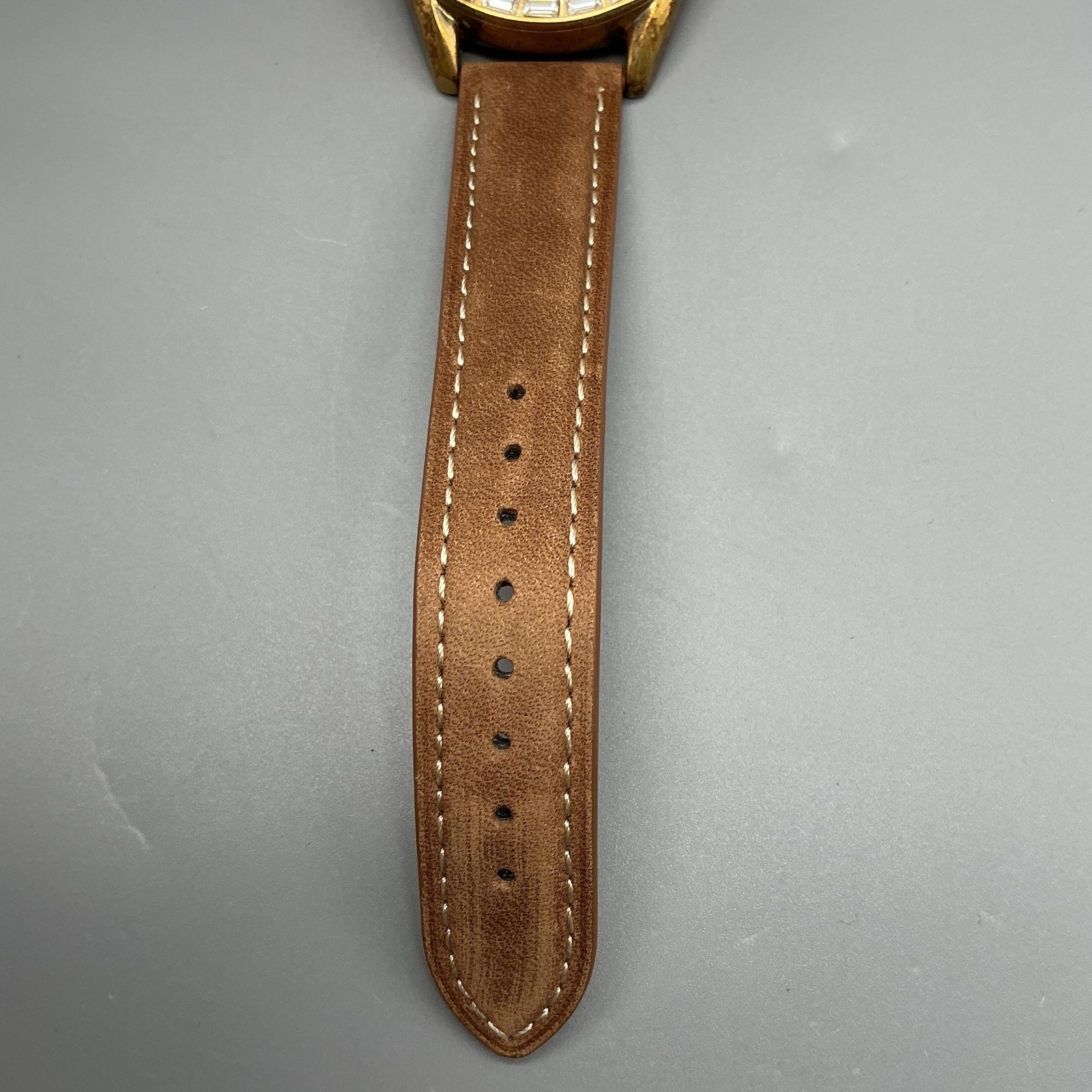 Adrienne Womens Watch 41mm Multicolor Gem Dial Gold Tone Brown Strap New Battery