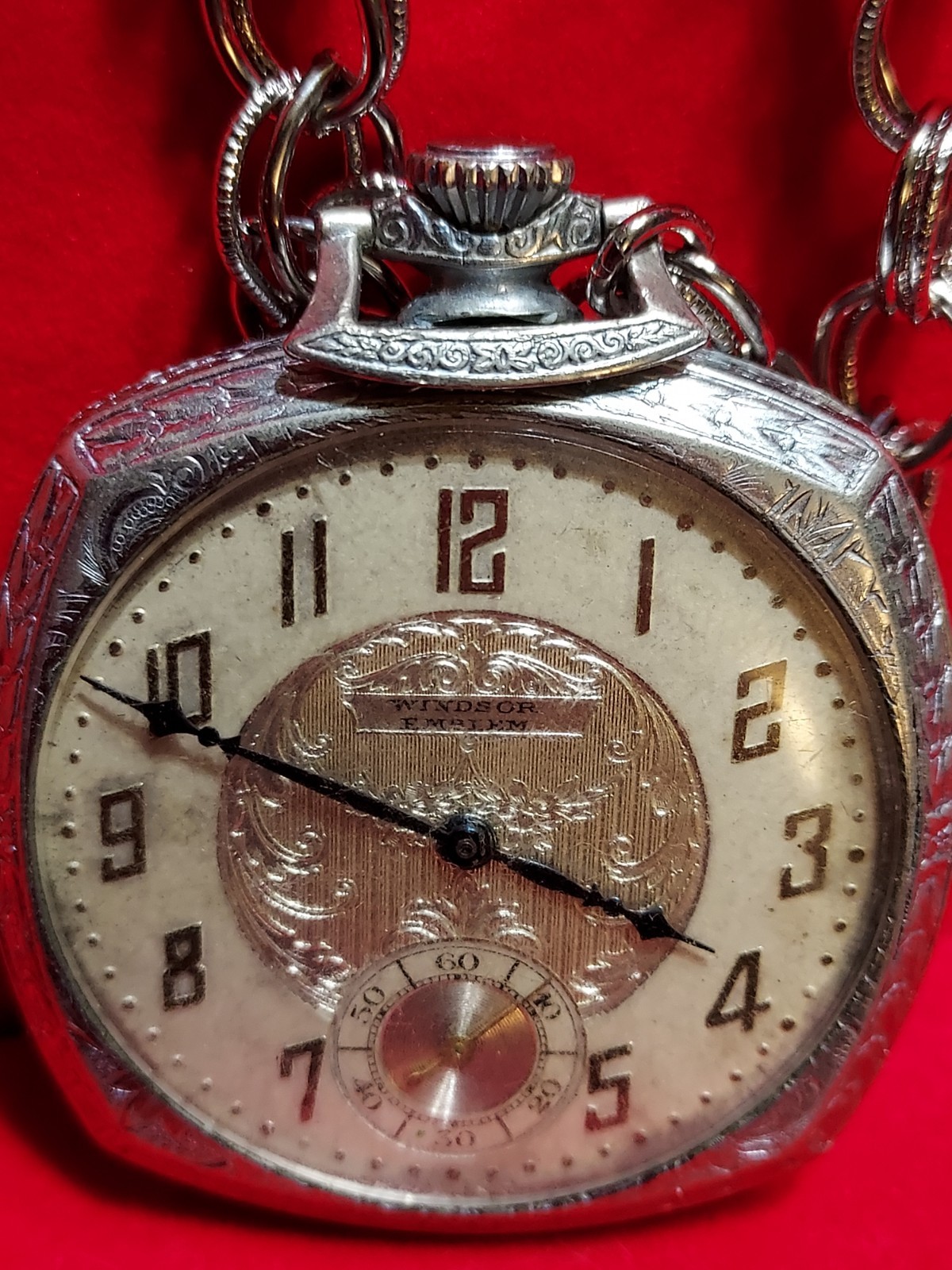 Vintage Art Deco Windsor Emblem Pocket Watch Jagot Swiss 6J Ticks Chain RUNS
