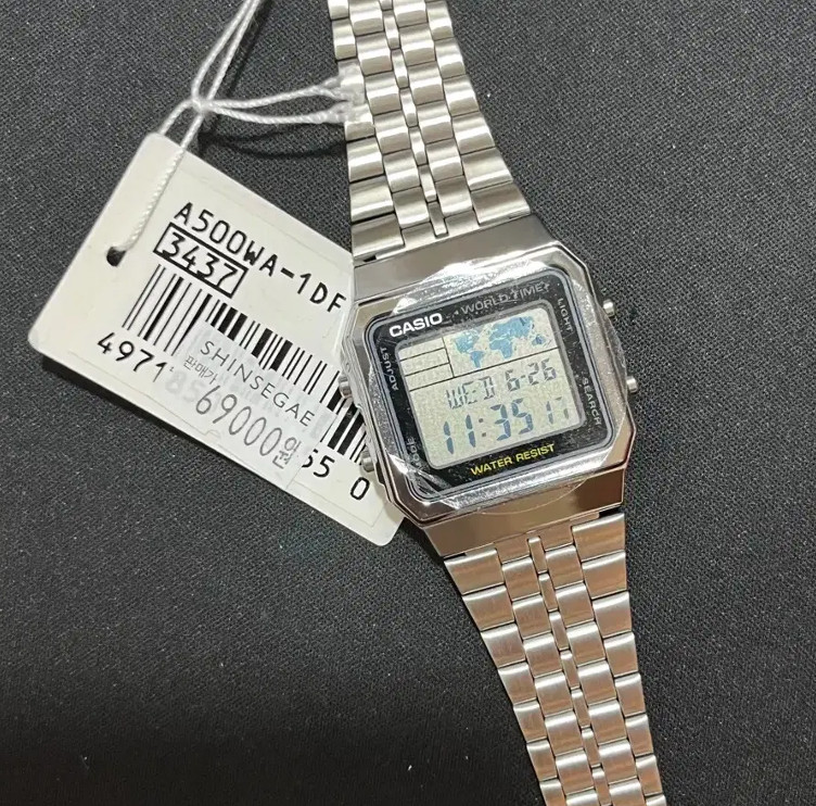 Casio A500WA-1 Vintage Digital World Time LED Stainless Steel Watch New