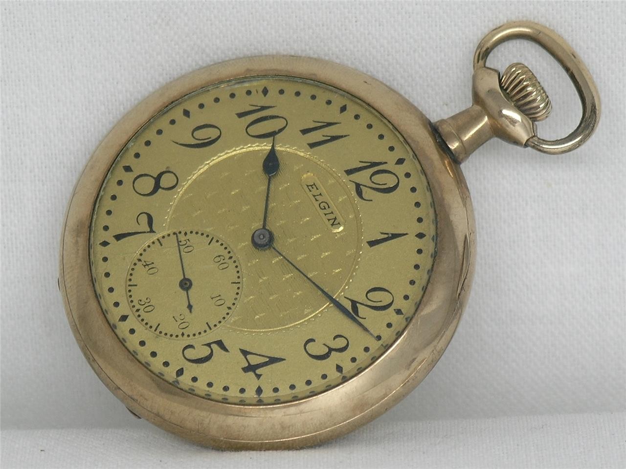 ANTIQUE GENTS 12 SIZE ELGIN 14K YELLOW GOLD FILLED POCKET WATCH, RUNNING!!