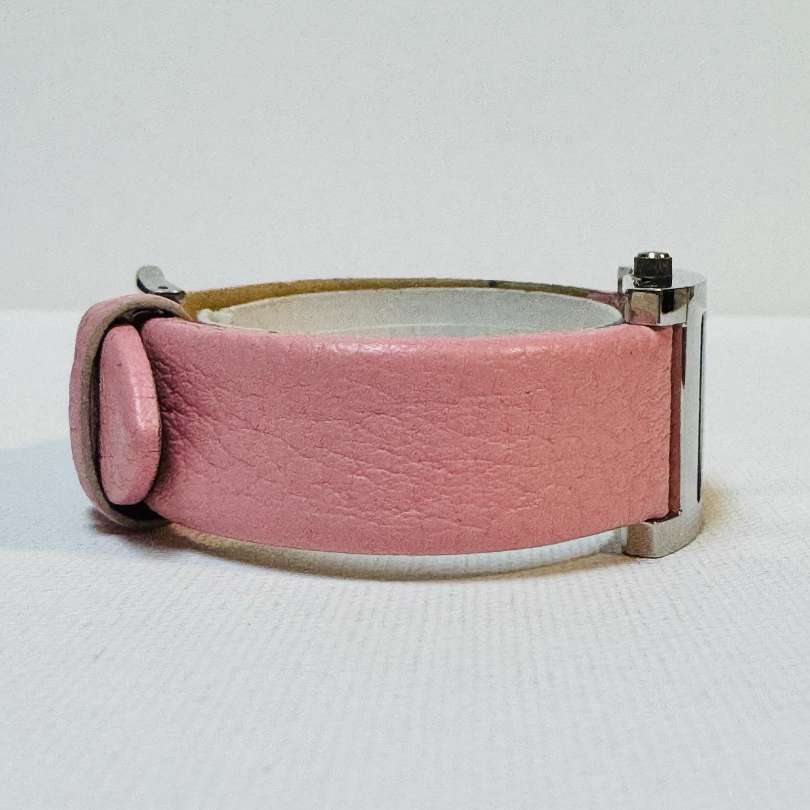 Vintage Fossil f2 Mother Of Pearl Women’s Tank Watch Date Silver Leather ES-9757