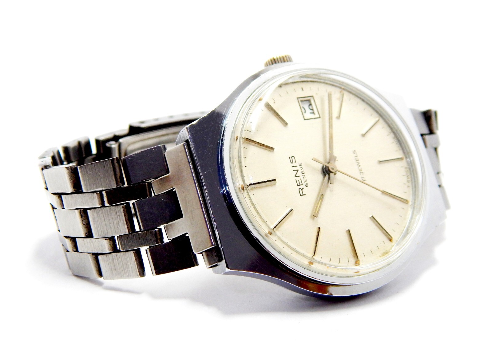 Watch RENIS Geneve 17 Jewels Hand Winding Case Steel Circa 1970 Men 37mm Working