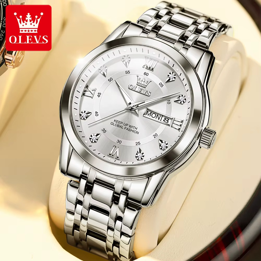OLEVS 5513 Original Quartz Movement Man Watch Stainless Steel Diamond Roman Scal