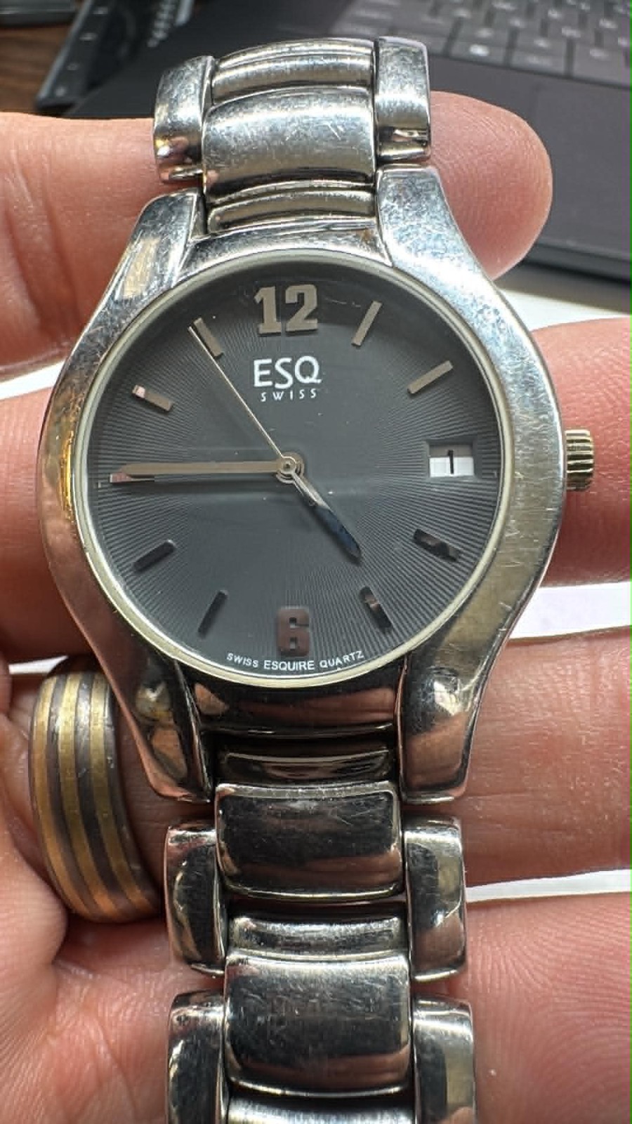 ESQ 300670 Unisex Stainless Steel Analog Gray Dial Date Quartz – NEW BATT A50