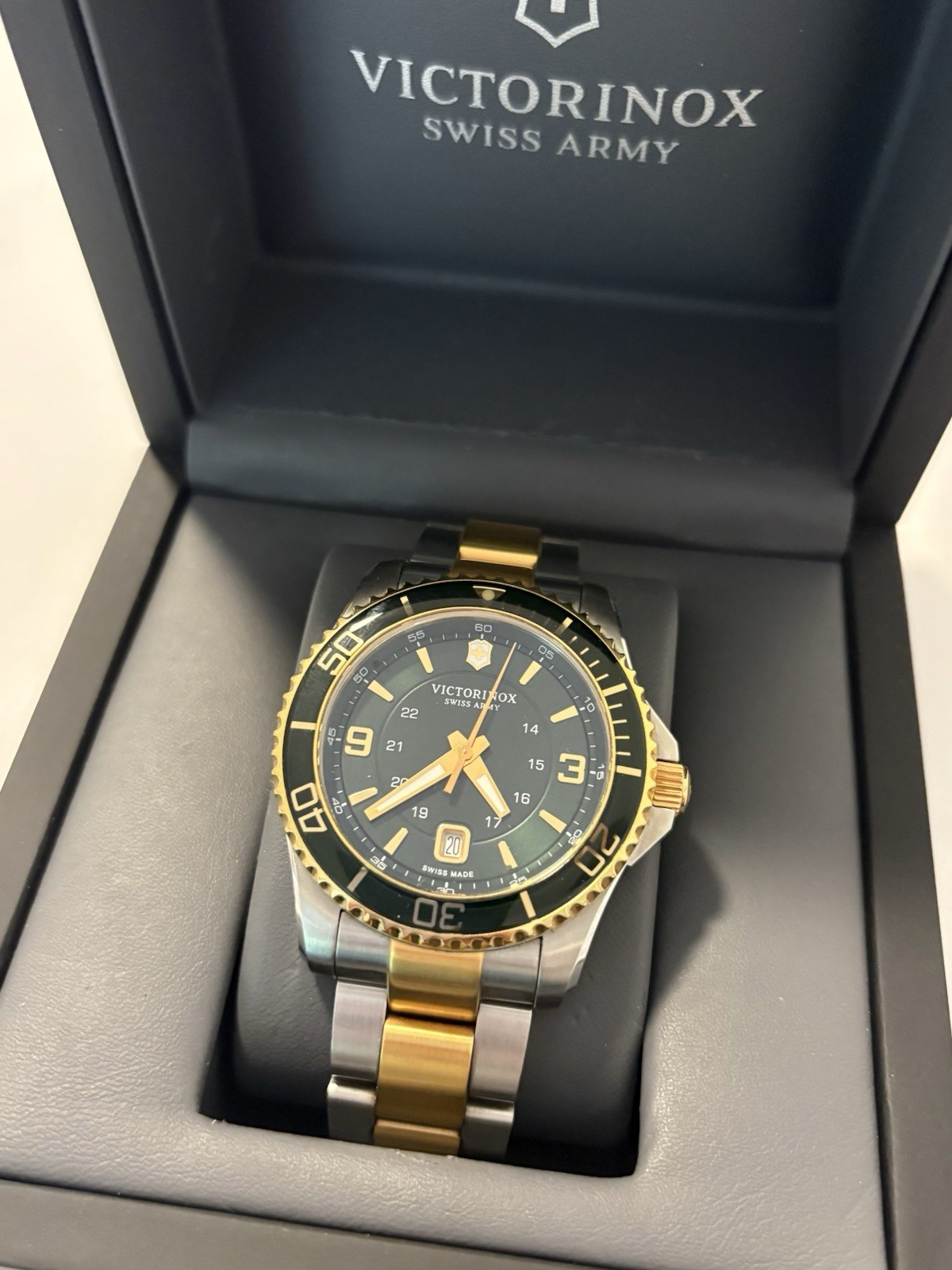 Victorinox Swiss Army Maverick GS Mens Watch 241605 Green Dial Two Tone Steel