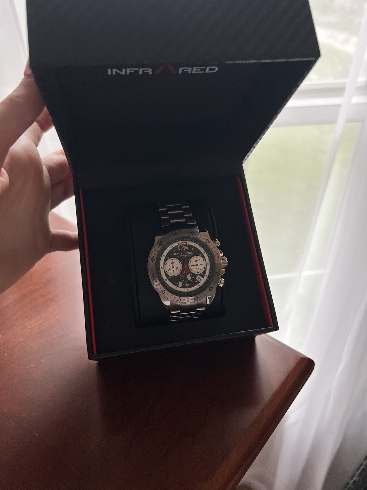 Infrared Men’s Chronograph Quartz Stainless Steel Sports Watch Silver w/ Box