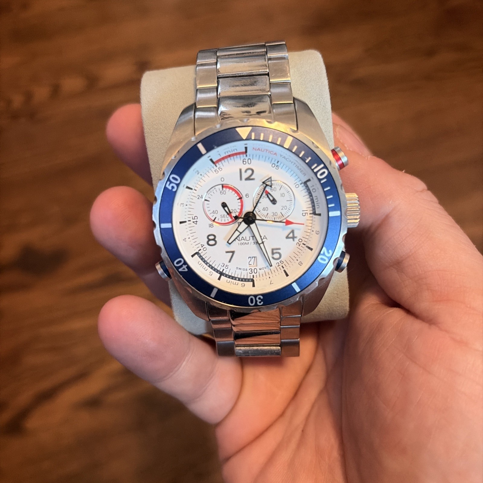 Nautis Dive Chrono 500 Mens Watch White Face/ Silver Band