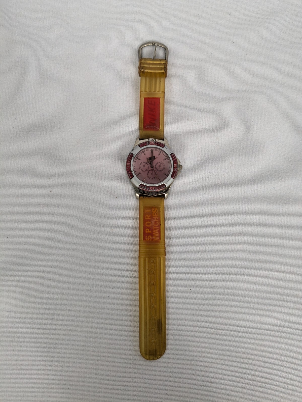 Vintage 90s Nike Wrist watch Red White Silvertone Clear Strap