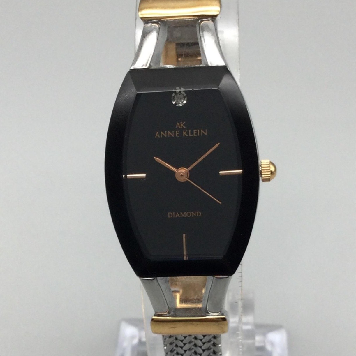 Anne Klein Diamond Womens Watch 21mm Black Dial Silver Tone New Battery 7.25″