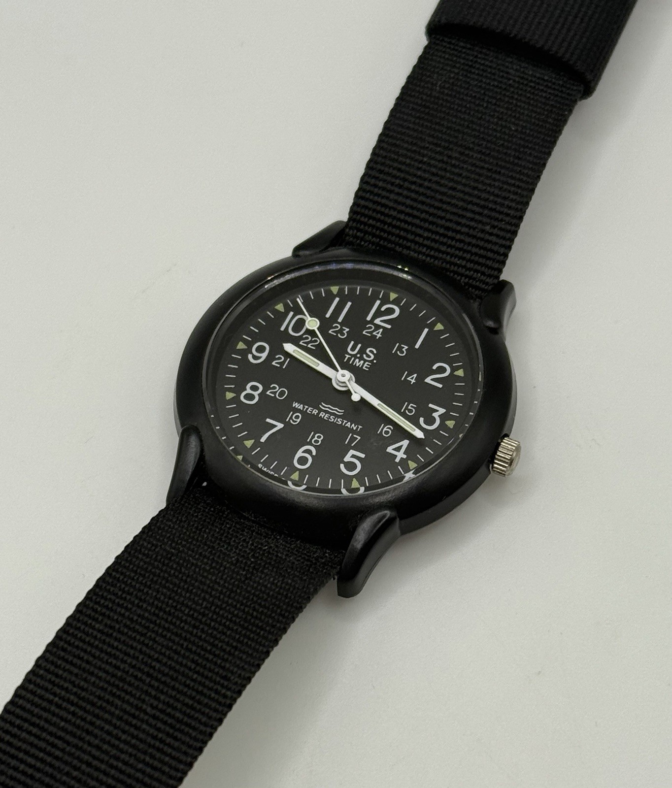 Men’s US TIME Camper Classic Military Style All Black Watch Nylon Band 36mm