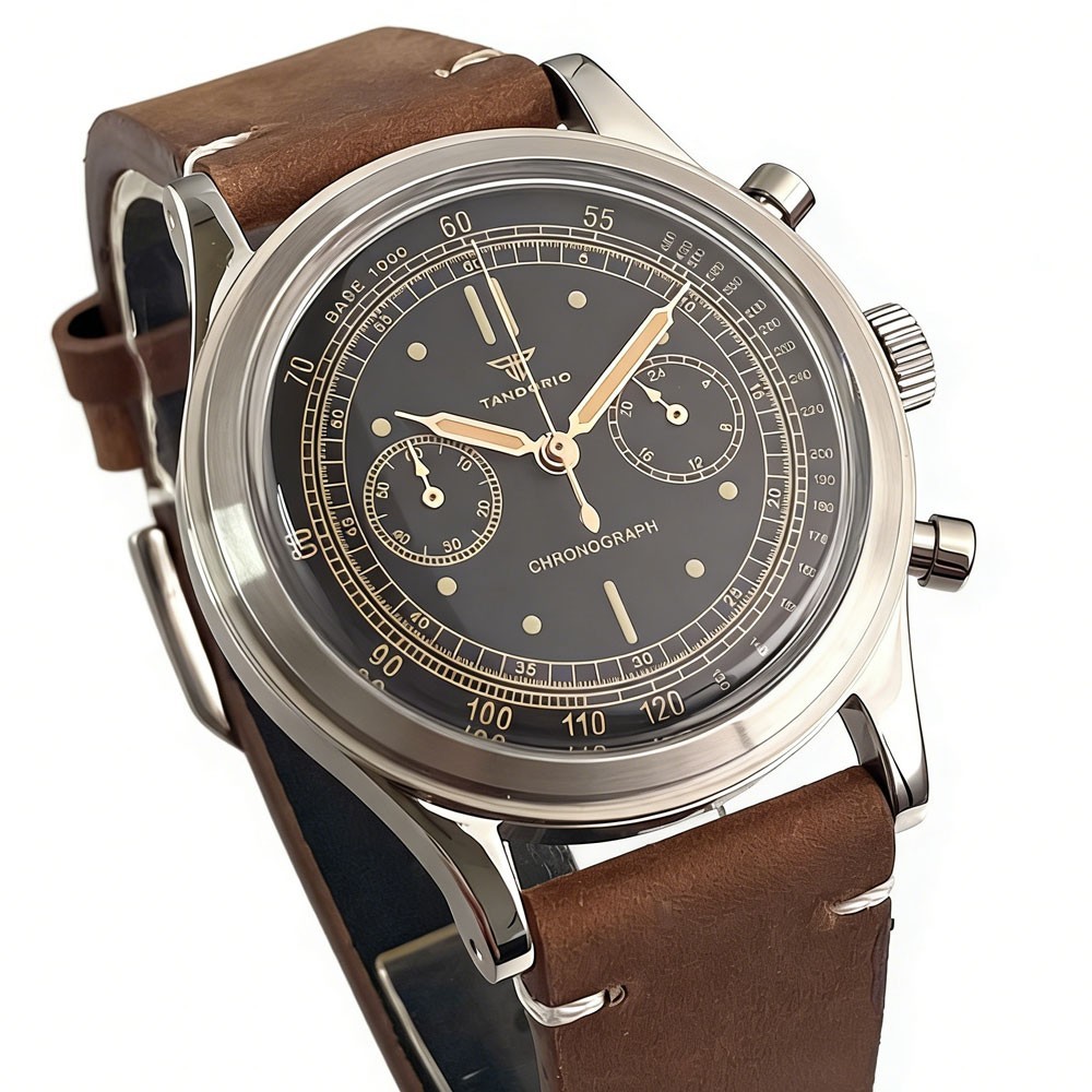 Tandorio 38mm Silver/Rose Gold Quartz Chronograph Vintage Watch For Miyota OS20