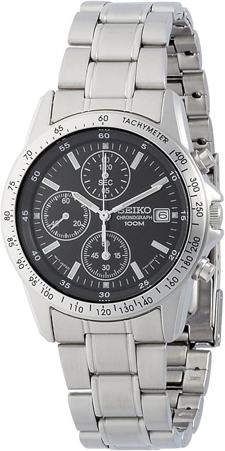 SEIKO Chronograph SND367PC Black Silver Men’s Watch New