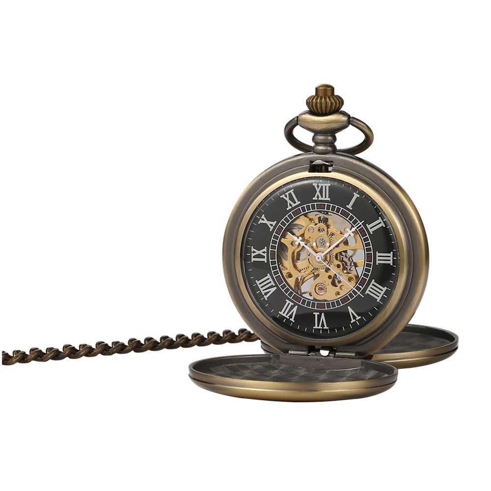 Hook Buckle Clasp Round Dial Shape Men’s Mechanical Retro Pocket Watch