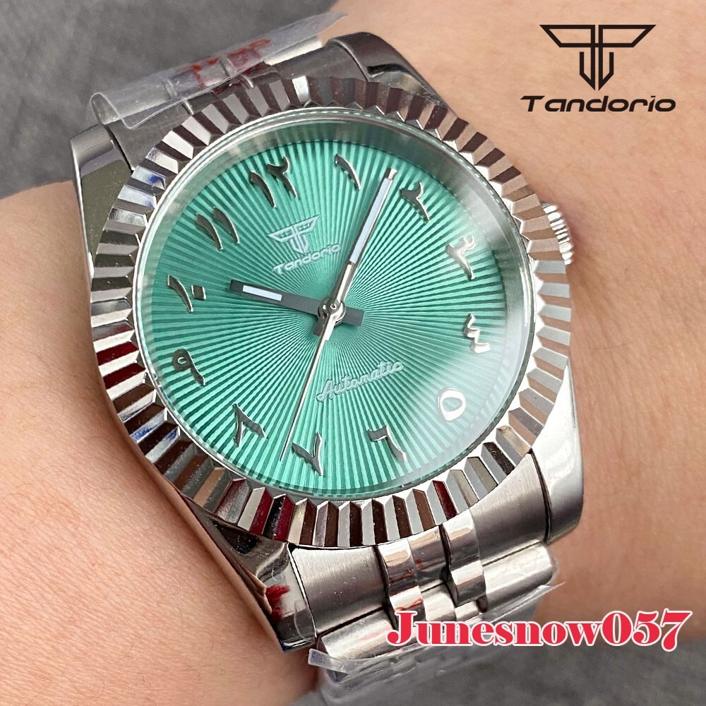 Fluted Bezel 200m Waterproof 36MM Mint Green Arabic NumeralWatch NH35 Auto DateJ
