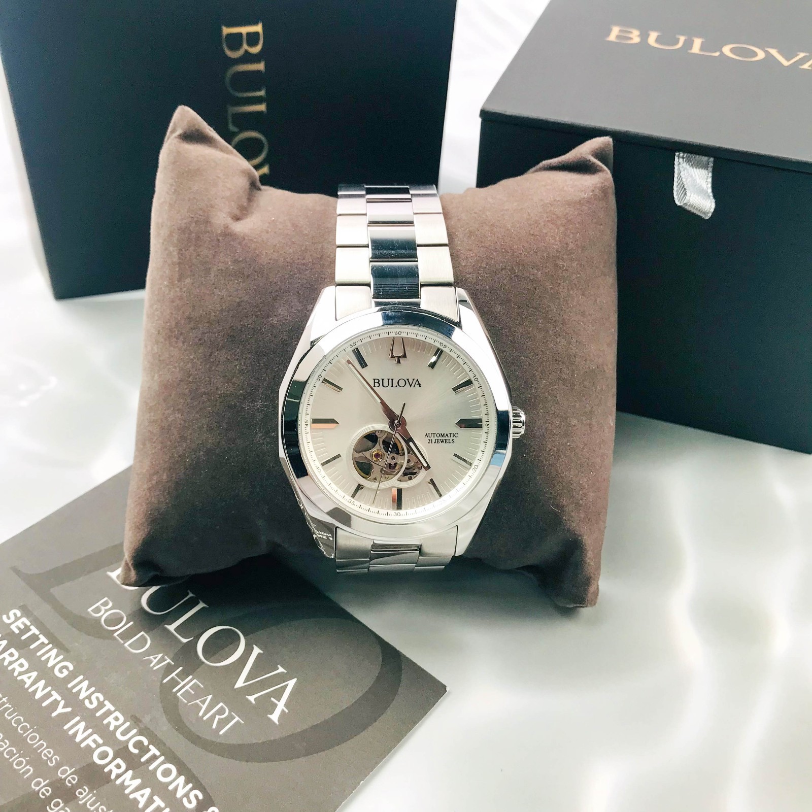 Bulova Surveyor 96A274 Automatic Men’s Watch with Open Heart White Dial 42mm