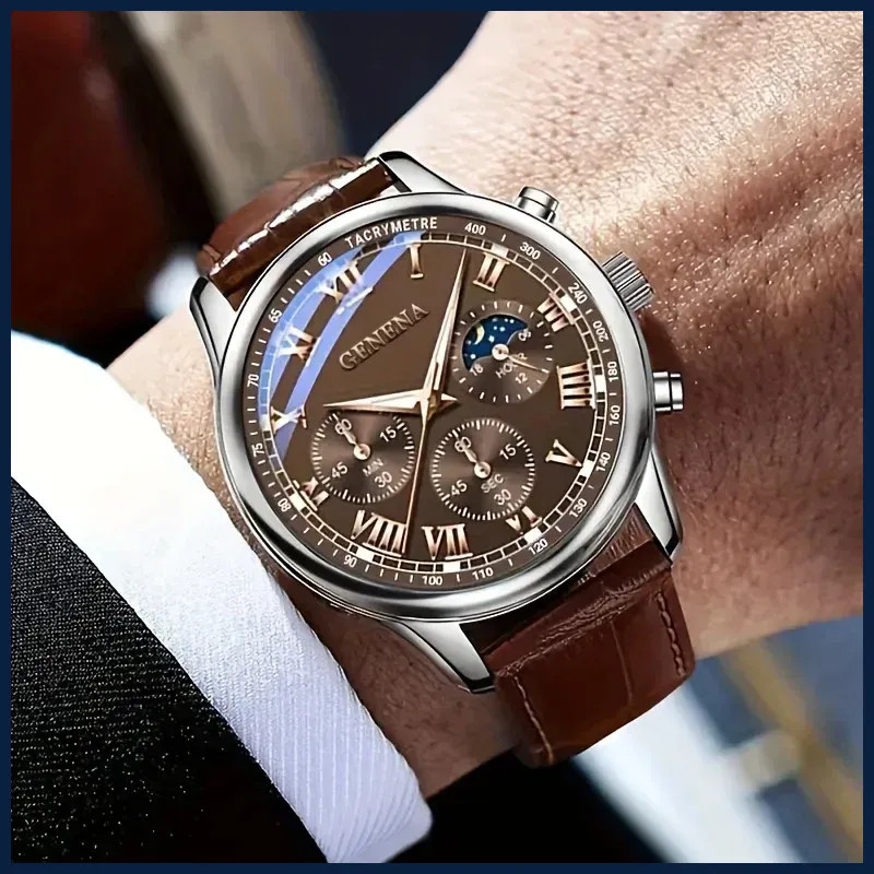 Fashion Leather Strap Men Business Watches Round Dial Male’s Analog Quartz