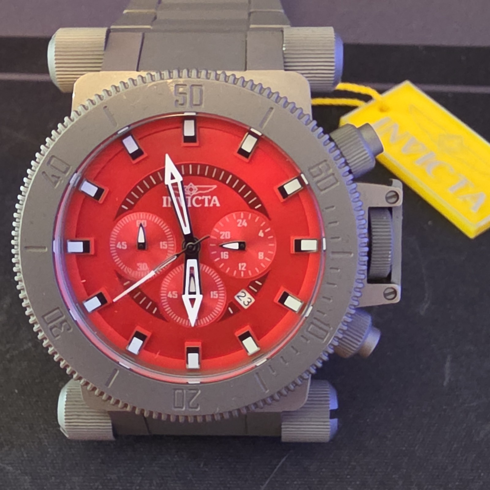 Invicta Coalition Forces 51mm Titanium Case and Band Red Dial Gray Bracelet 100M