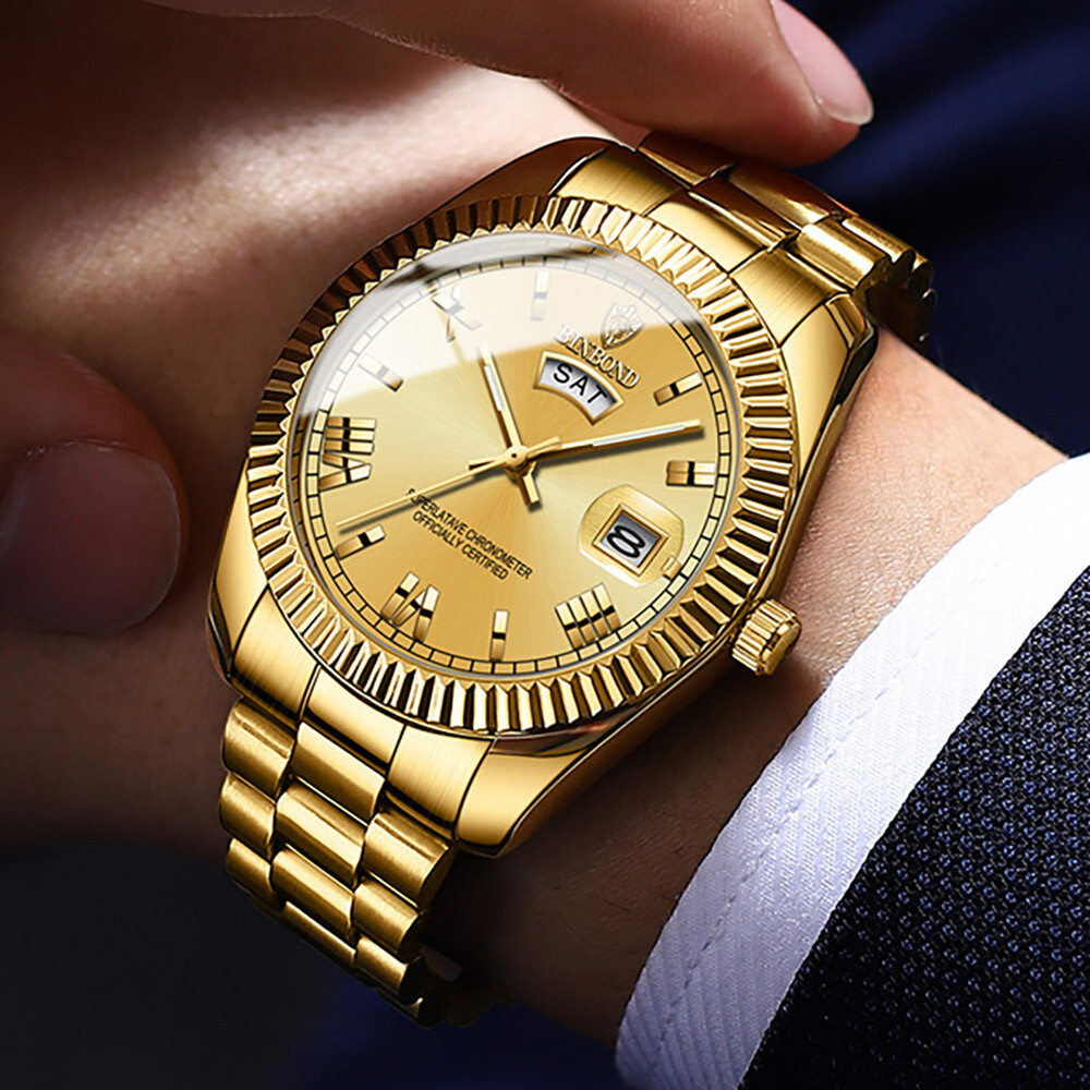BINBOND Classic Men’s Watch Stainless Steel Waterproof Date Quartz Wrist Watches