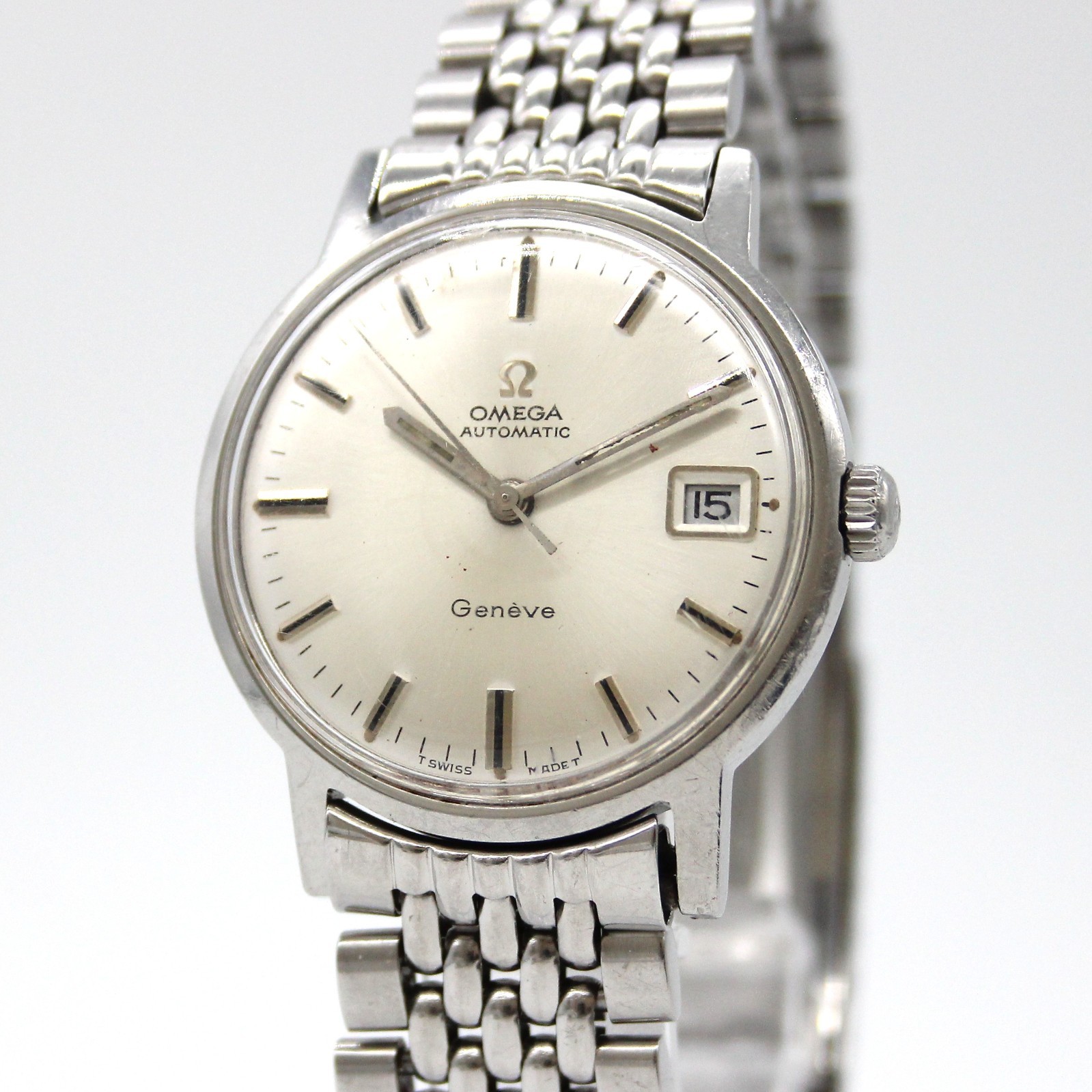 [N MINT]OMEGA Geneve Cal.565 35mm Date Automatic Silver Men’s Watch JAPAN Z184