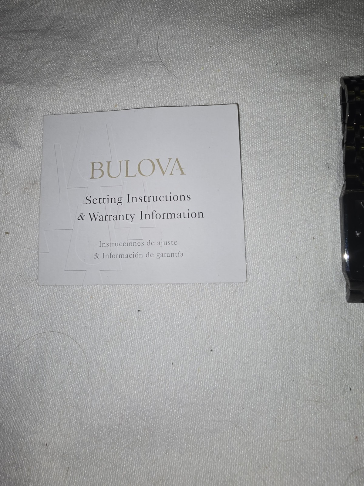 Bulova Quadra Quartz Black Rectangular Analog Dial Bracelet Watch Box Manual