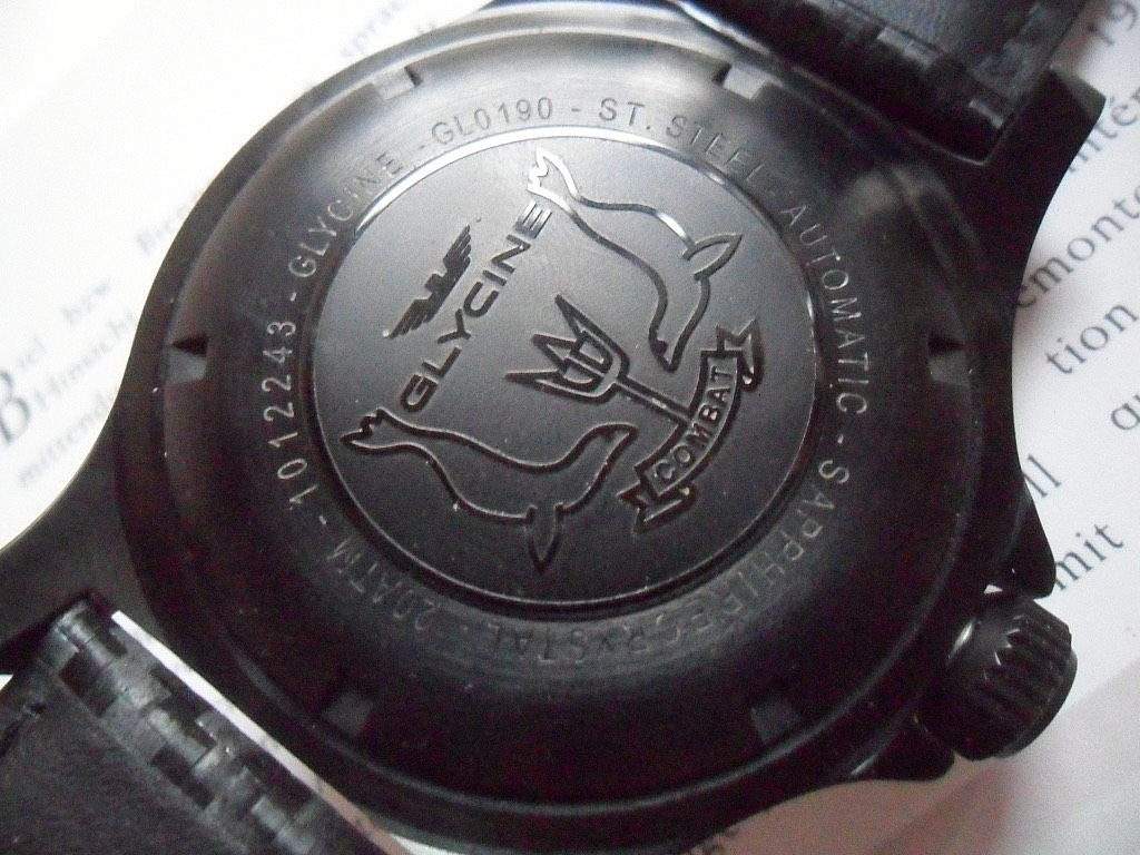 48.5 mm Black S/S Men’s Glycine SUB Combat 200M Military Automatic Watch GL0190