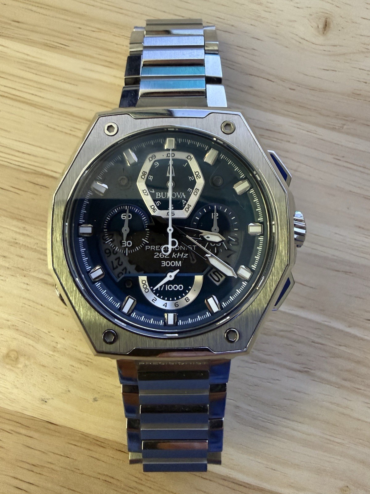 Bulova Precisionist 46mm Chronograph Date 300m Blue Dial Stainless Steel
