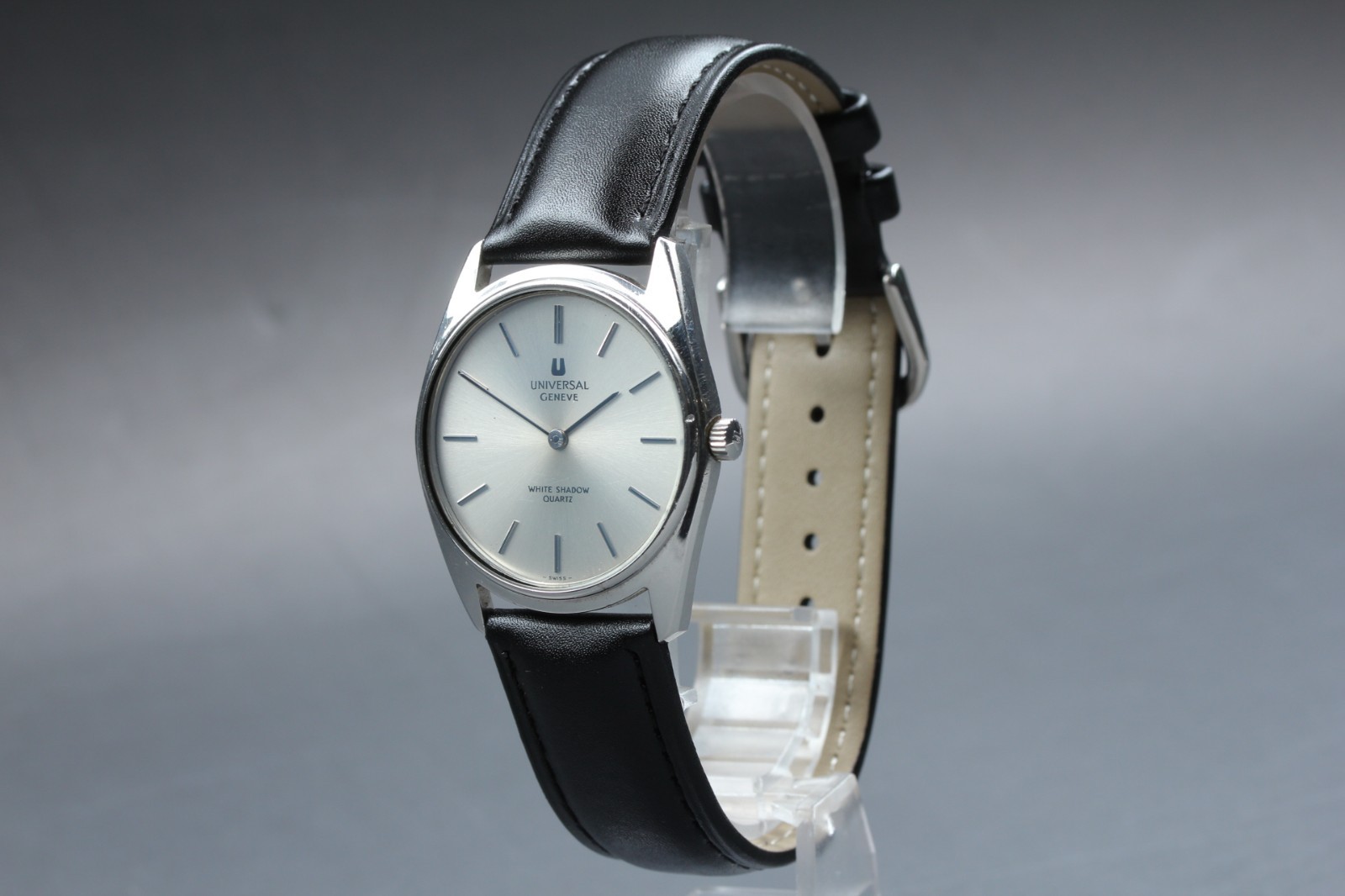 Vintage Universal Geneve White Shadow 874122 Silver 33mm Quartz Men Watch JAPAN
