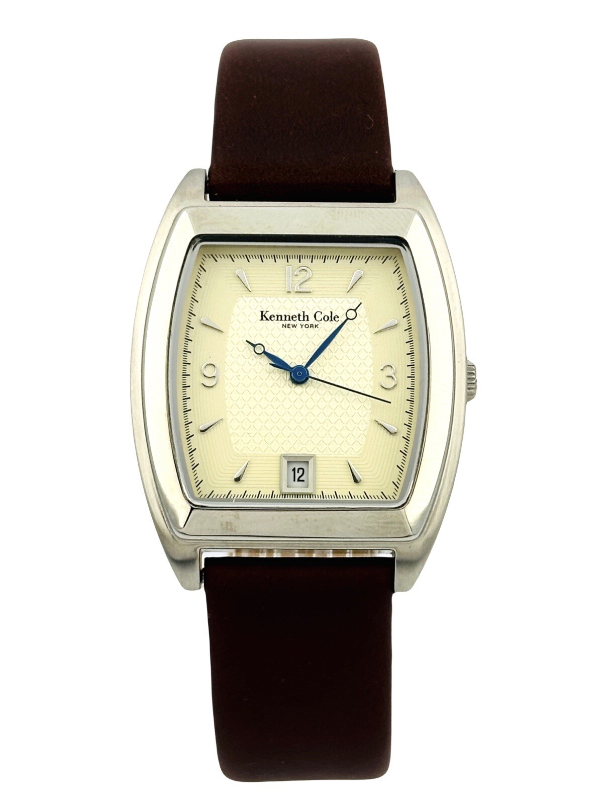 Kenneth Cole KC1011 Tonneau / Barrel Shape Case Brown Leather Strap Watch