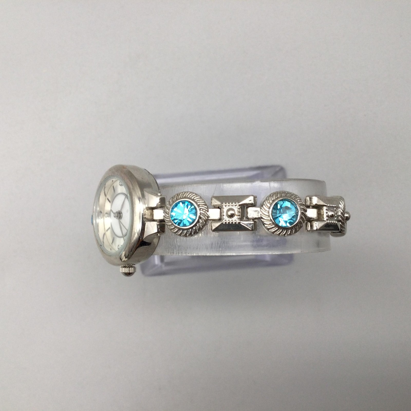 Allude Womens Watch 22mm Silver Tone Blue Rhinestone Bracelet New Battery 7.5″