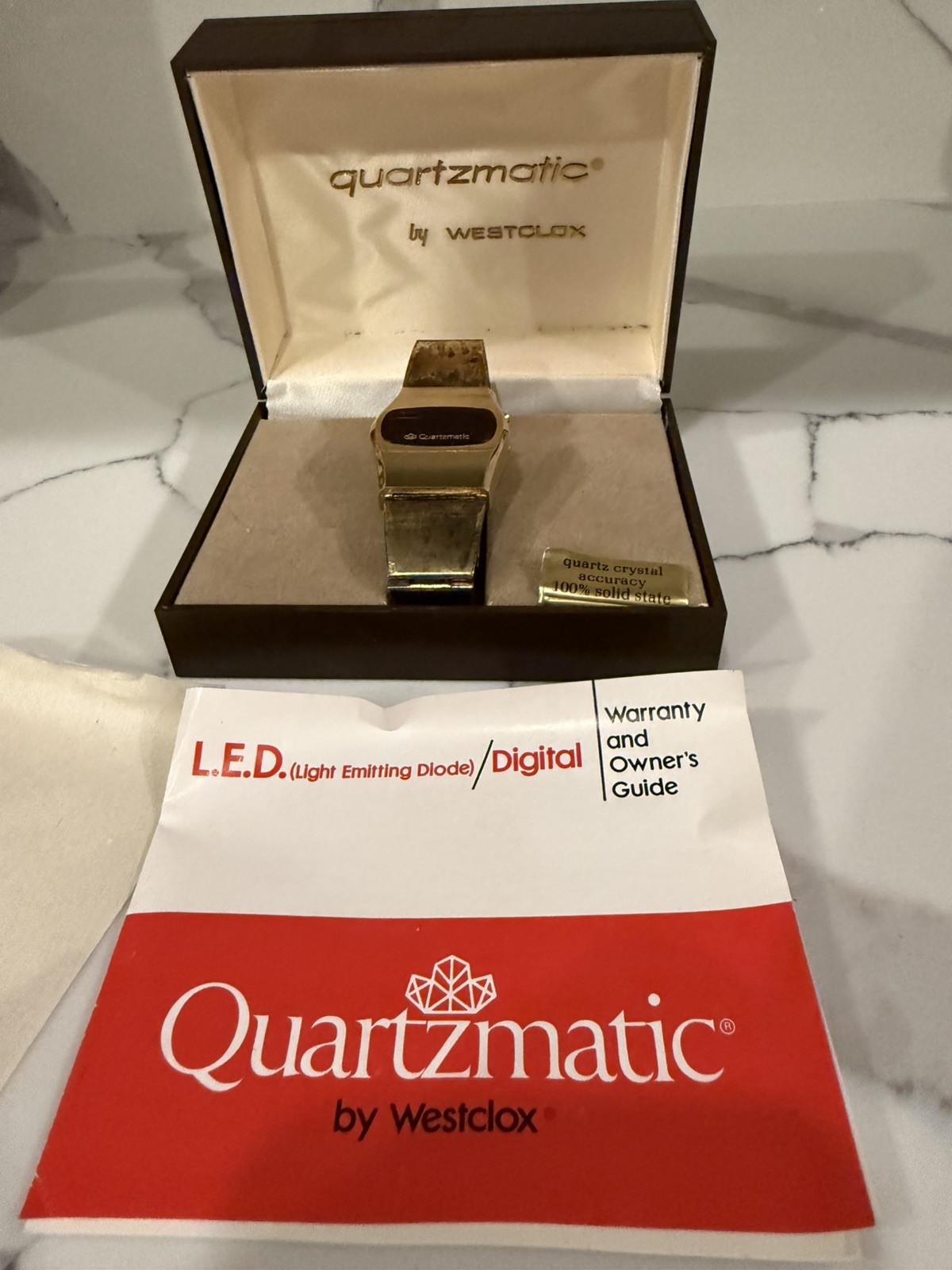 Vintage Men’s 70s Gold Tone Quartzmatic LED Digital Watch In Box 1970s Westclox