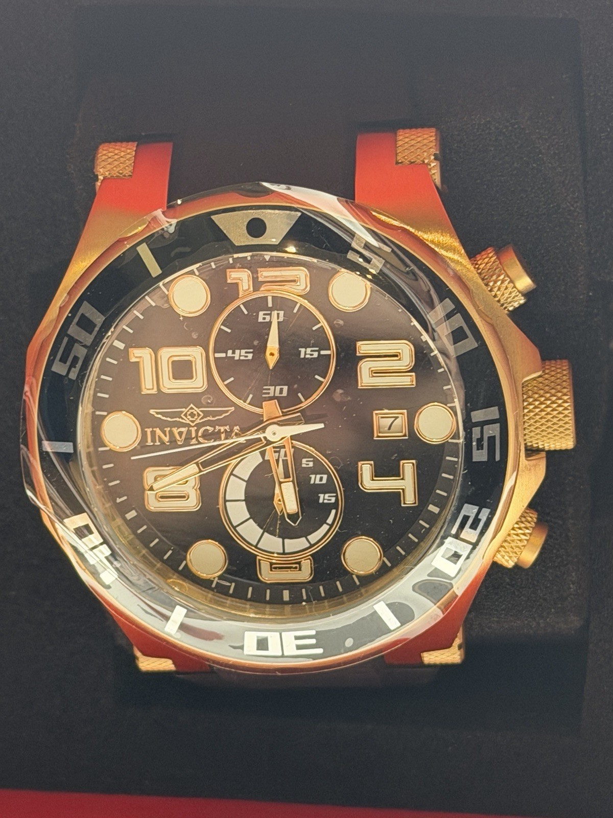 Invicta Men’s Pro Diver Scuba 50mm Watch Gold Tone Silicone Chronograph 22340