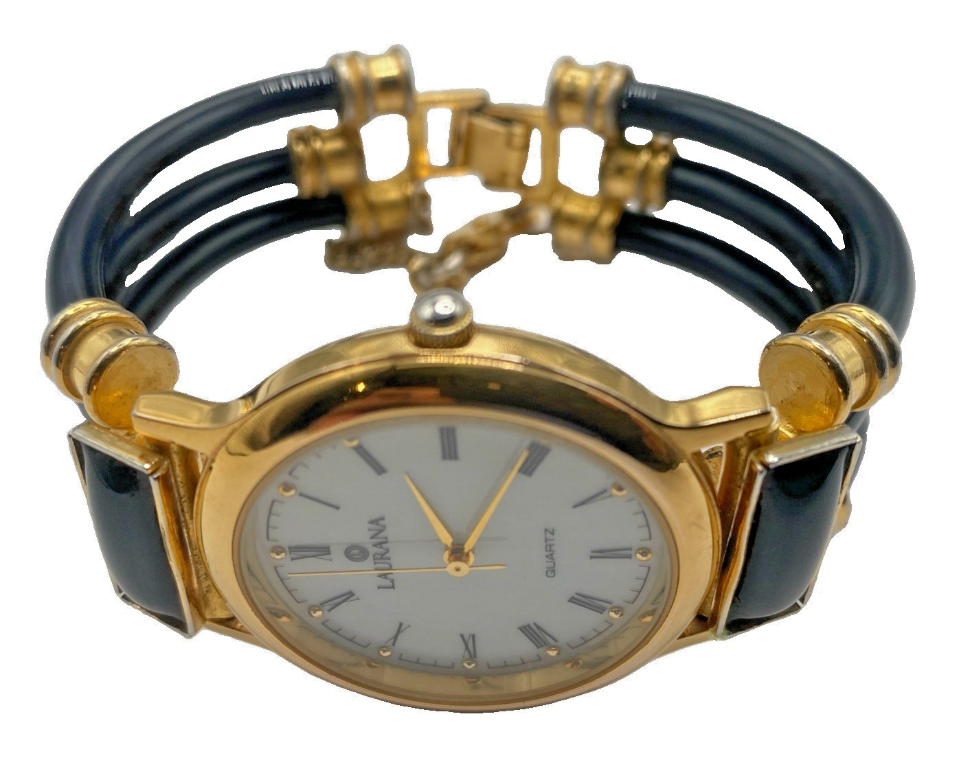 Laurana 32mm italian designer Ladies watch Black Enamel & Gold Plate accents VTG