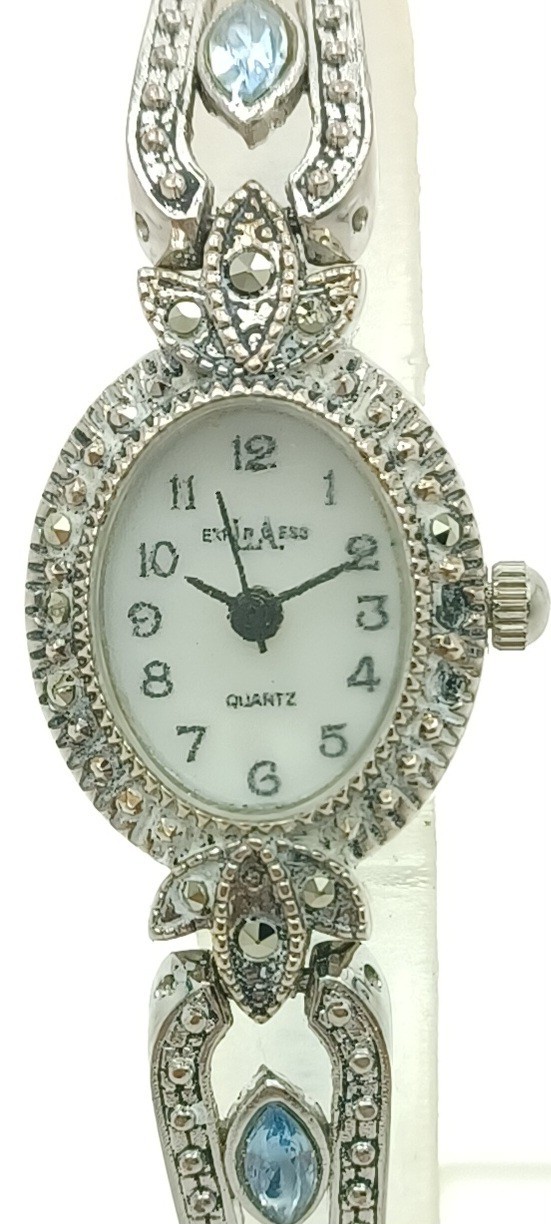 LA Express Silver Tone Crystal Bracelet Watch Blue Accent Stones New Battery ✔️
