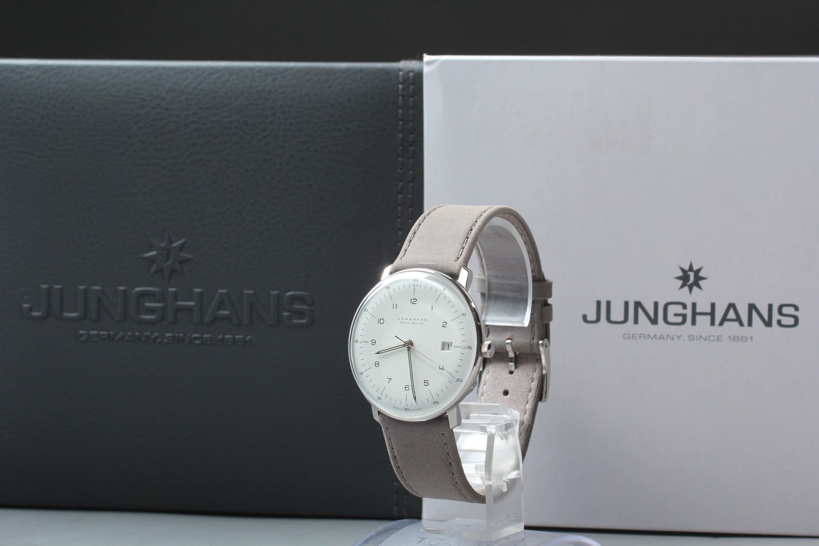 [w/Box Paper] JUNGHANS Max Bill MEGA Solar Date 059.2021.02 Sapphire Men’s Watch