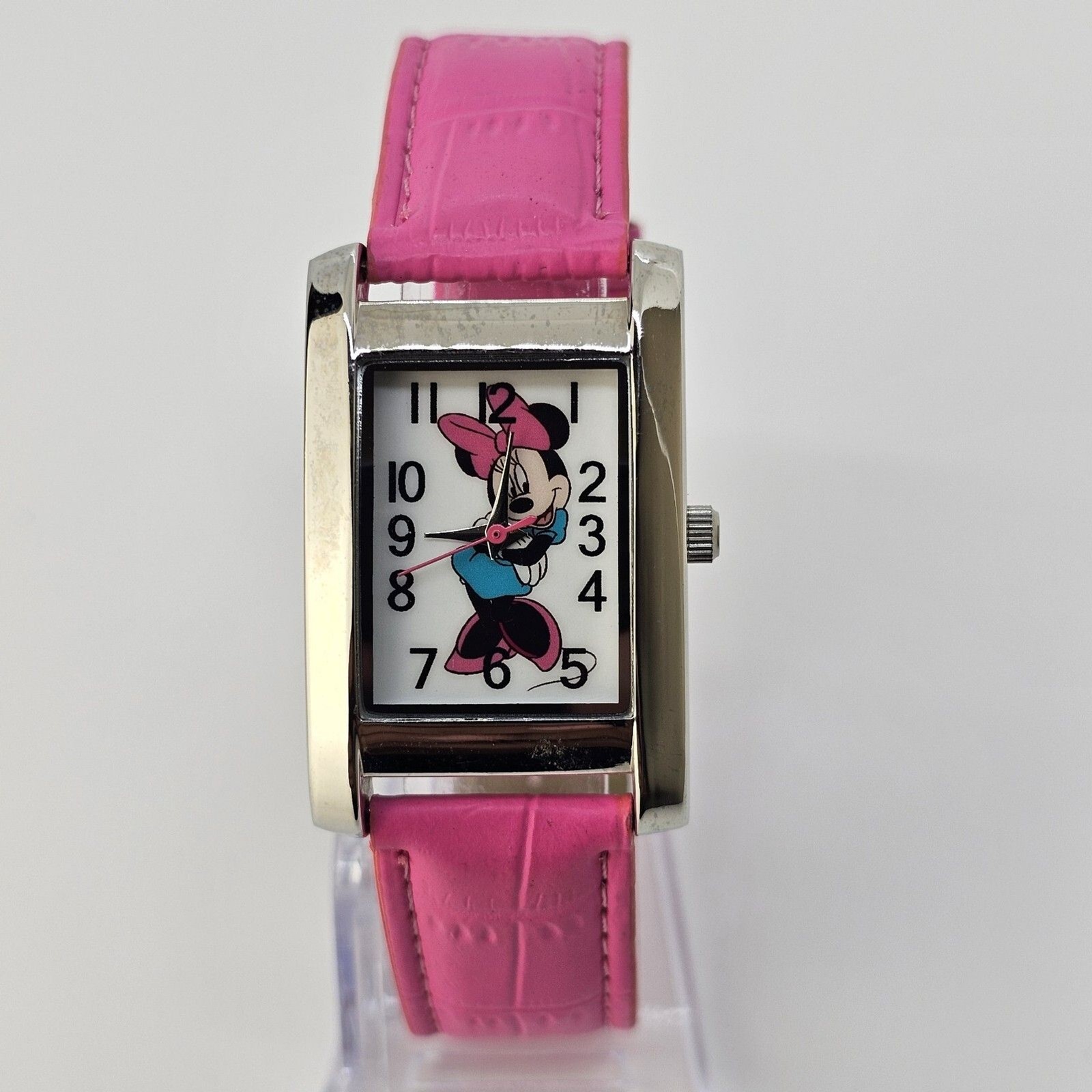 Minnie Mouse Women’s Watch 26MM White Dial Pink Leather Band Straps New Battery