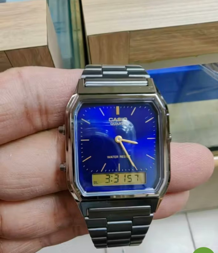 Casio AQ-230GG-2A Men’s Dual Time Stainless Steel Gray men`s Watch AQ230GG-2A