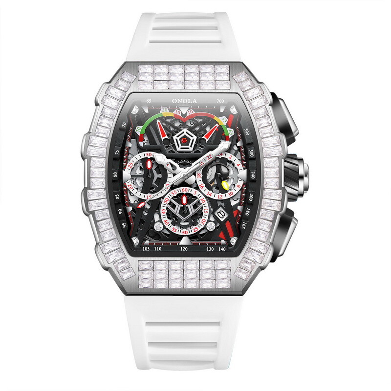 ONOLA Tonneau Hollow Pavé CZ Multifunction Week/Month Automatic Mechanical Watch