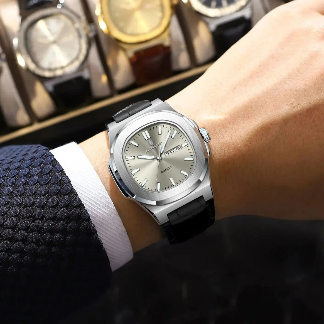 Poedagar Luxury Square Men Leather Watch Date Waterproof Luminous Wristwatch