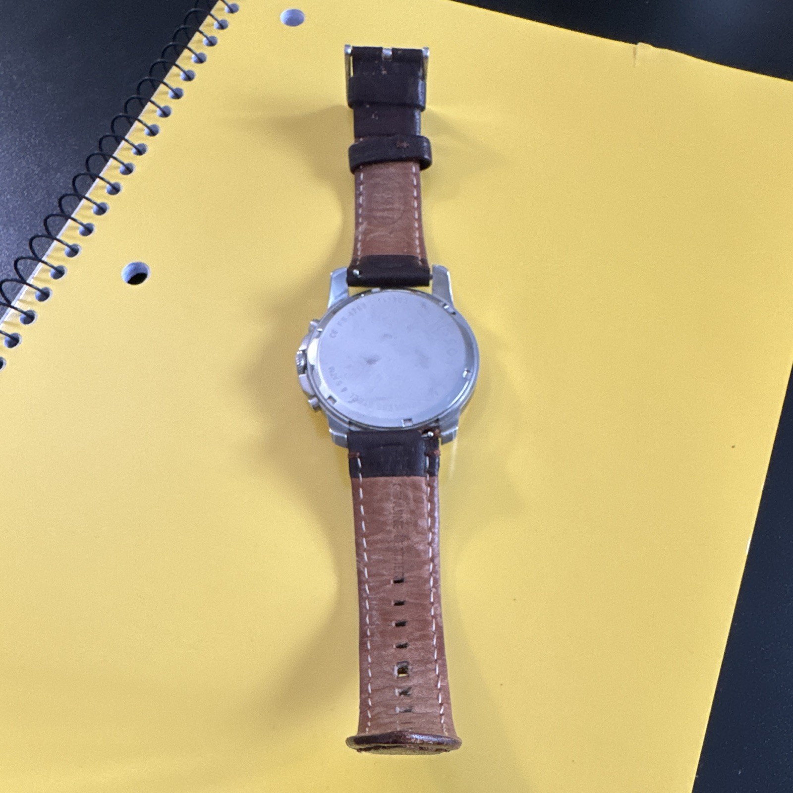 Fossil Mens Analog Wristwatch Blue / Brown Leather Strap FS 4708 needs battery