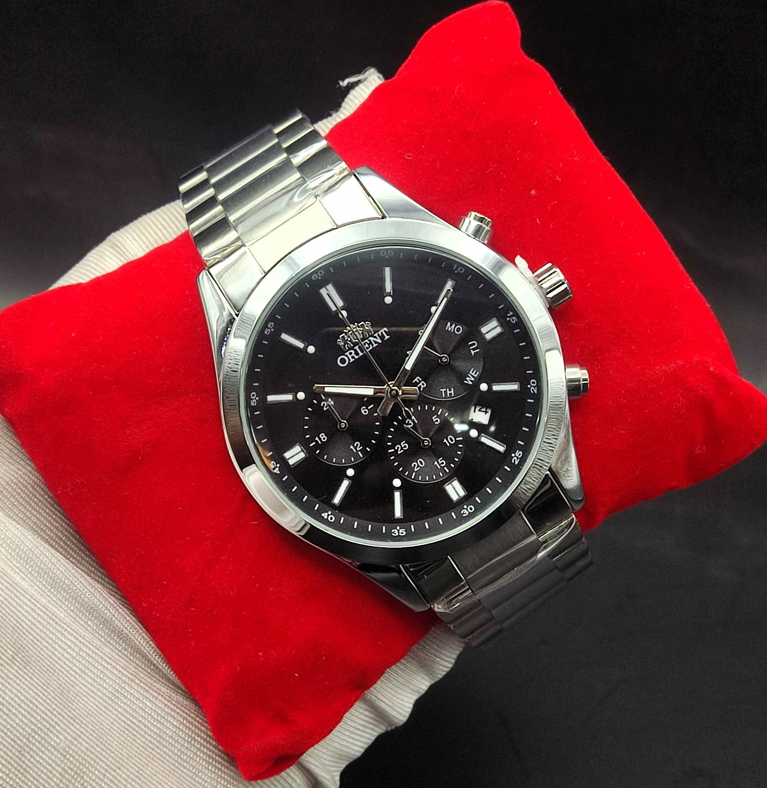 #Refurbished Orient Stainless Steel Chronograph Black Dial Men’s Wrist Watch