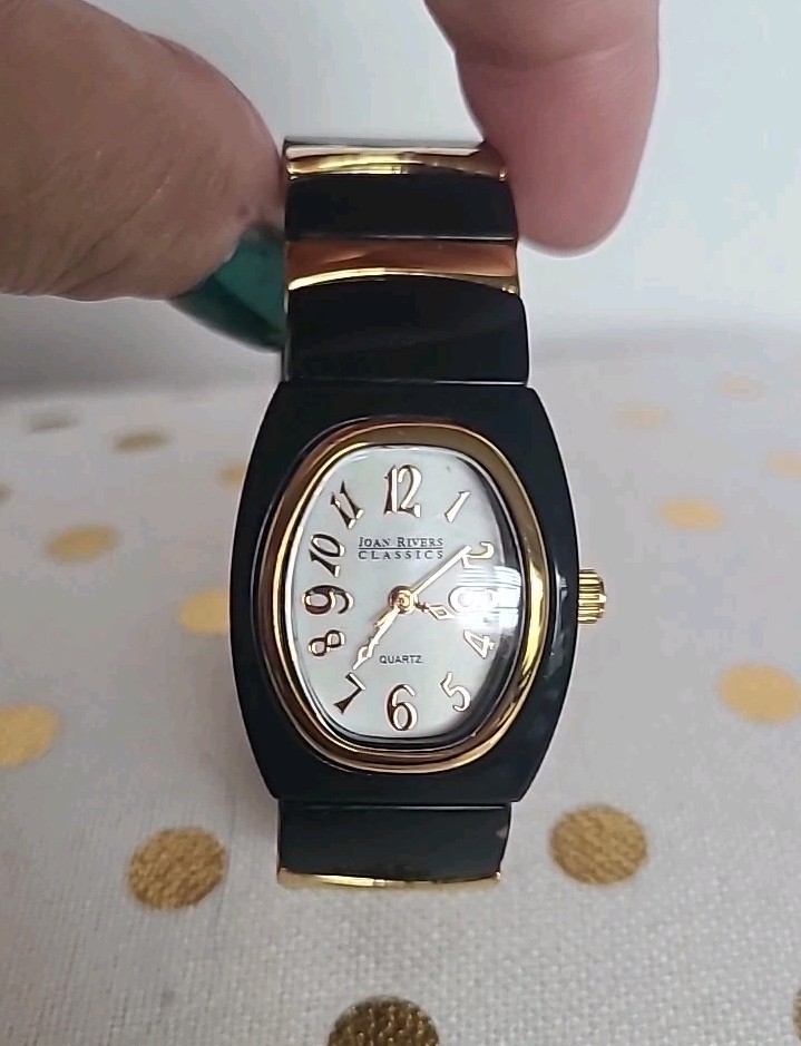 Joan Rivers Classics Collection Stretch Watch Black Goldtone Fits 7.5″-9″ Wrist