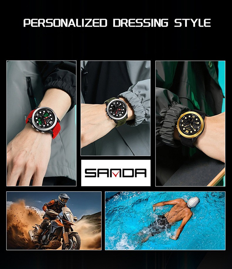Dual display dial multifunctional sports style high waterproof quartz watch