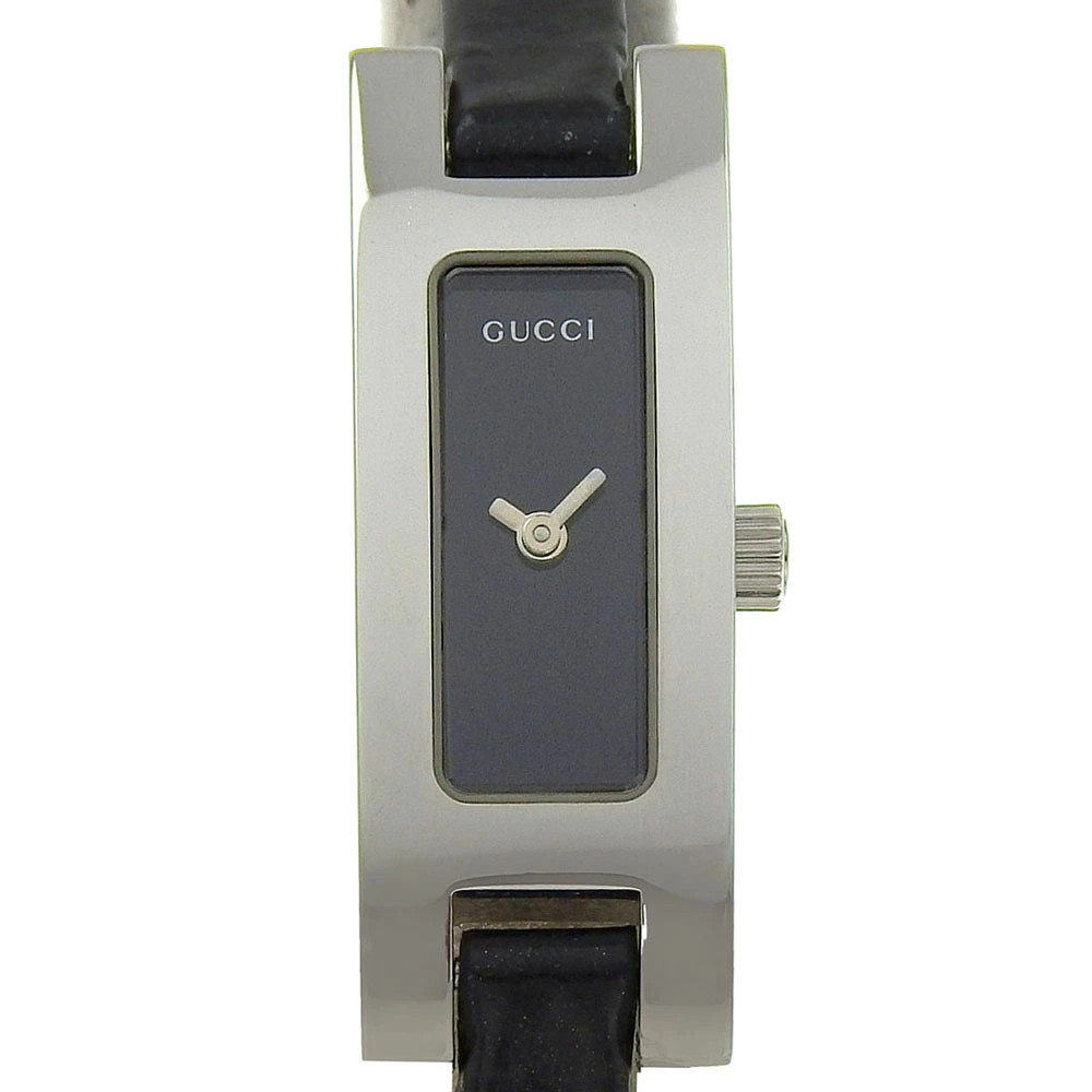Gucci 3900L wristwatch stainless steel leather quartz analog black dial ladies u