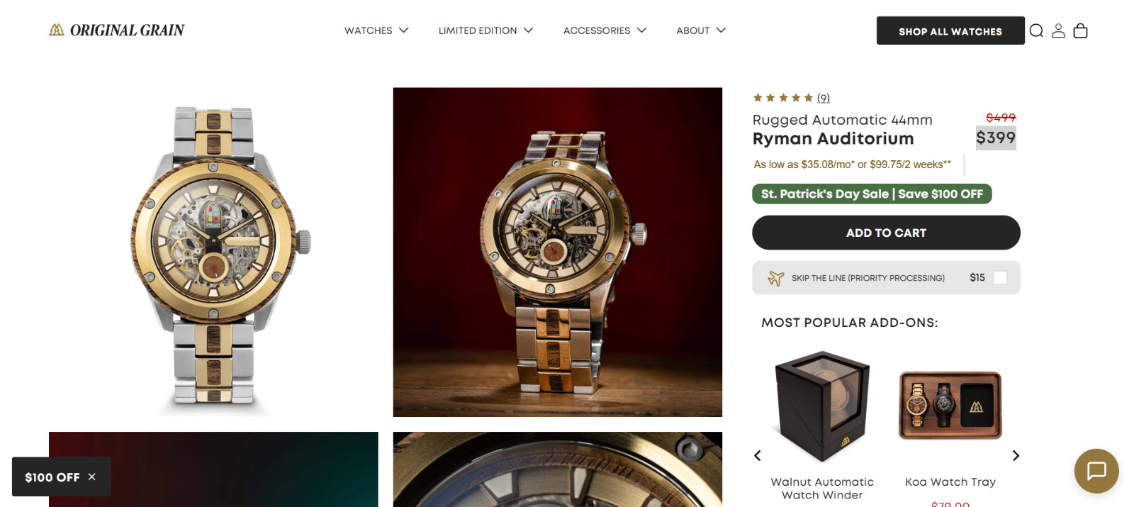 Original Grain Ryman Auditorium Rugged Automatic 45mm MSRP 399$