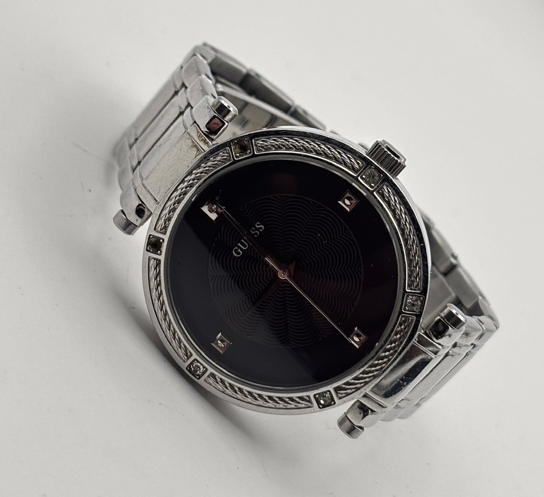 Ladies U0695L1 Stainless Black-Dial Diamonds Guess Watch #8.7