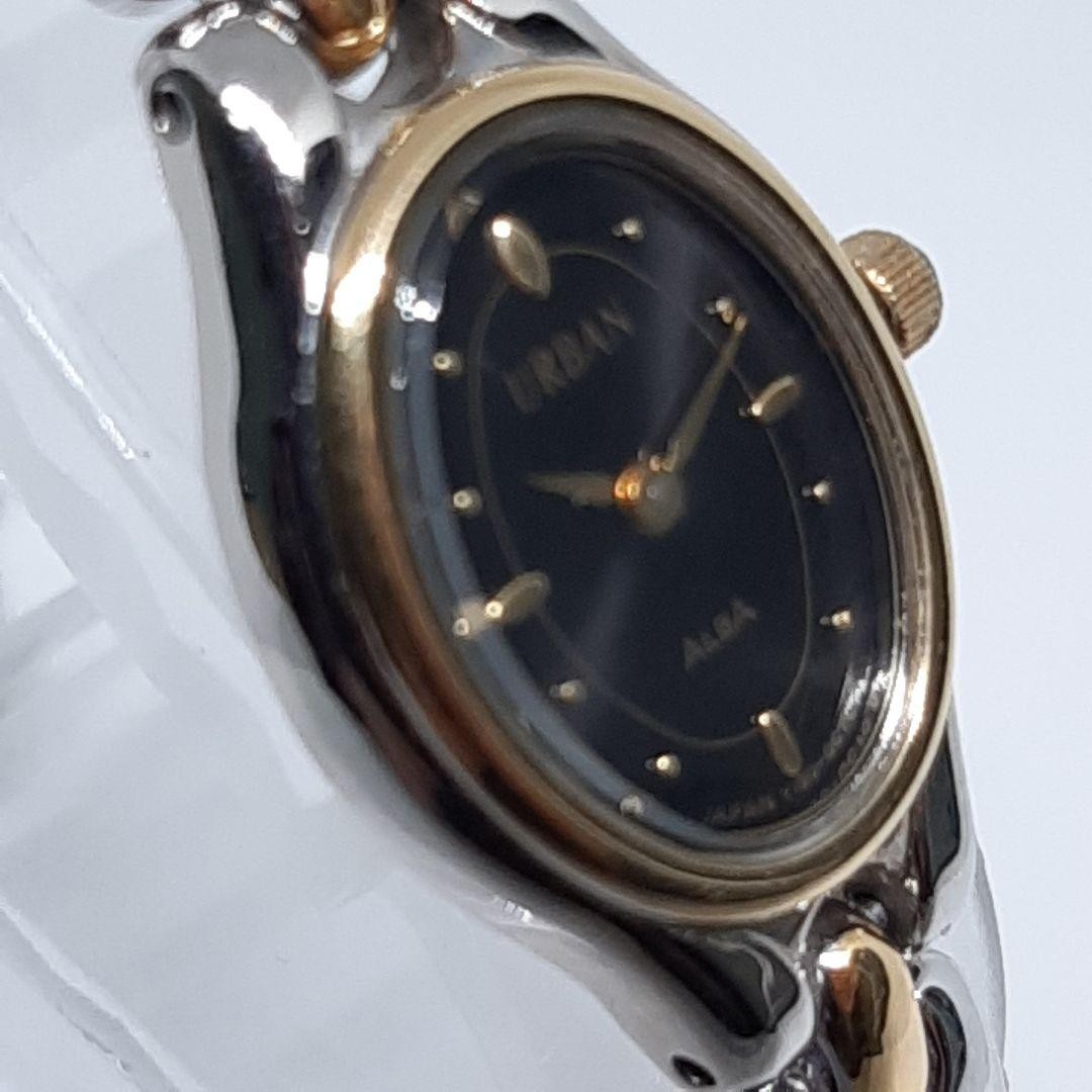Seiko Alba Urban Ladies Quartz Watch Two-Tone Gold Silver Black Dial Oval Case